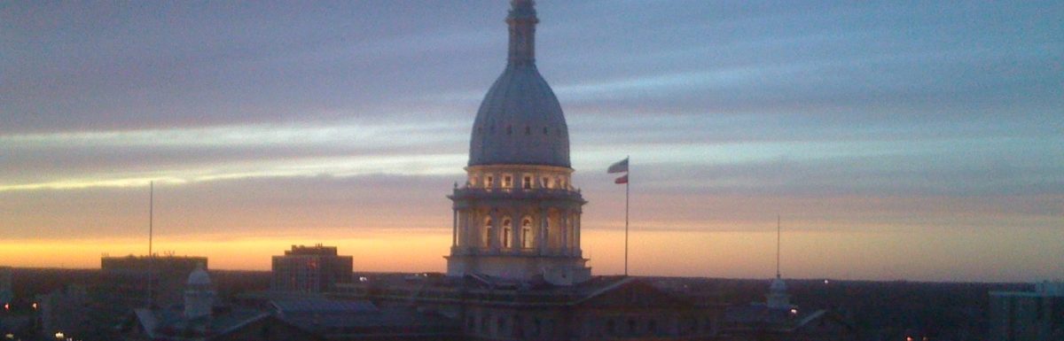 Michigan Capitol building dome at dusk